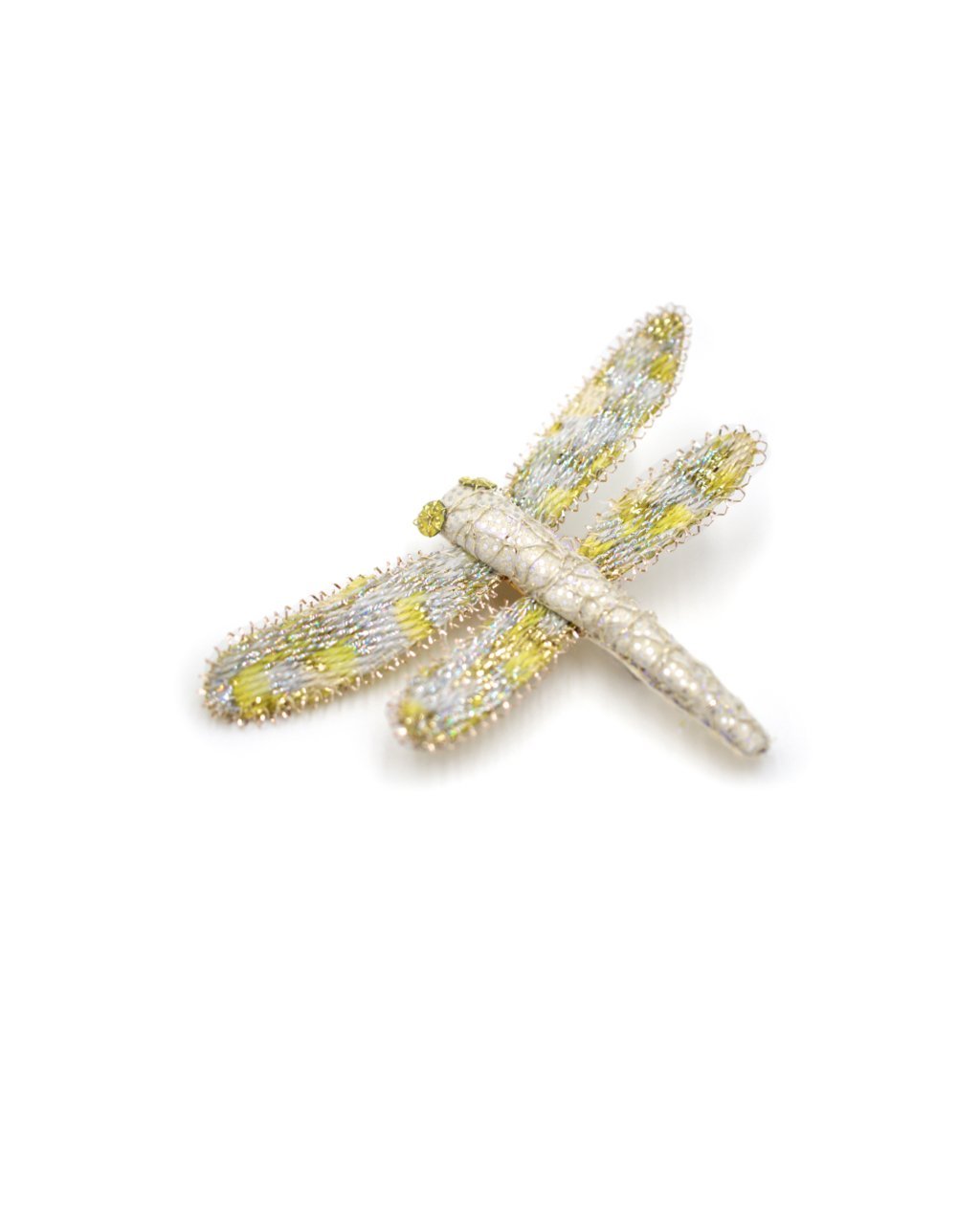 broche libellule jaune pâle et blanche